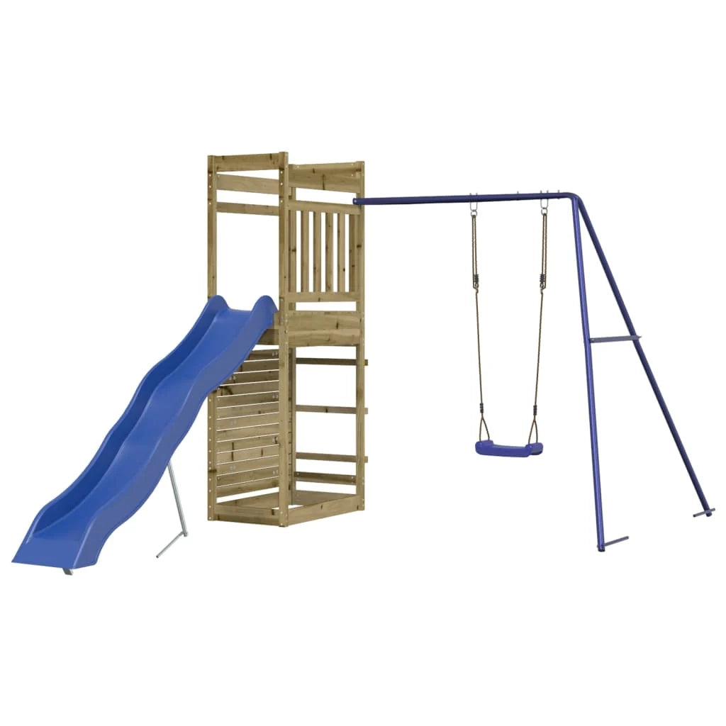 Area giochi all'aperto con altalene scivolo e robuste strutture per arrampicarsi giochi da giardino 246 x 349 x 207 cm legno di pino impregnato 02_0005023