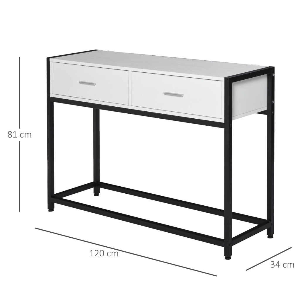 Consolle con 2 Cassetti e Gambe Regolabili ¨C zephmum ¨C Bianco e Nero 120x34x81 cm