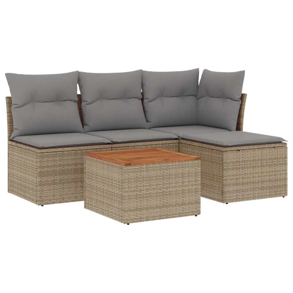 Set Divano da Giardino 5 pz con Cuscini Beige Misto Polyrattan