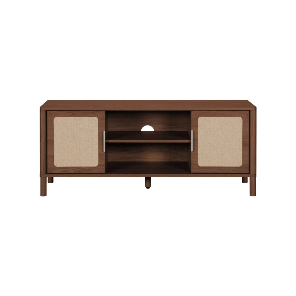 Mobile tv vintage in legno e rattan con 2 ante 120cm, noce