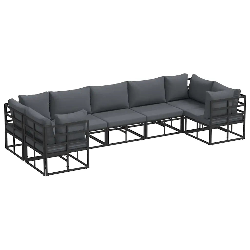 Set Divano da Giardino con cuscino 7 pcs Nero Alluminio 3378946