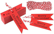 100 etichette di Natale in cartoncino, 7 x 2 cm, per decorazioni natalizie, plus 10 metri di nastro rosso e bianco a strisce.