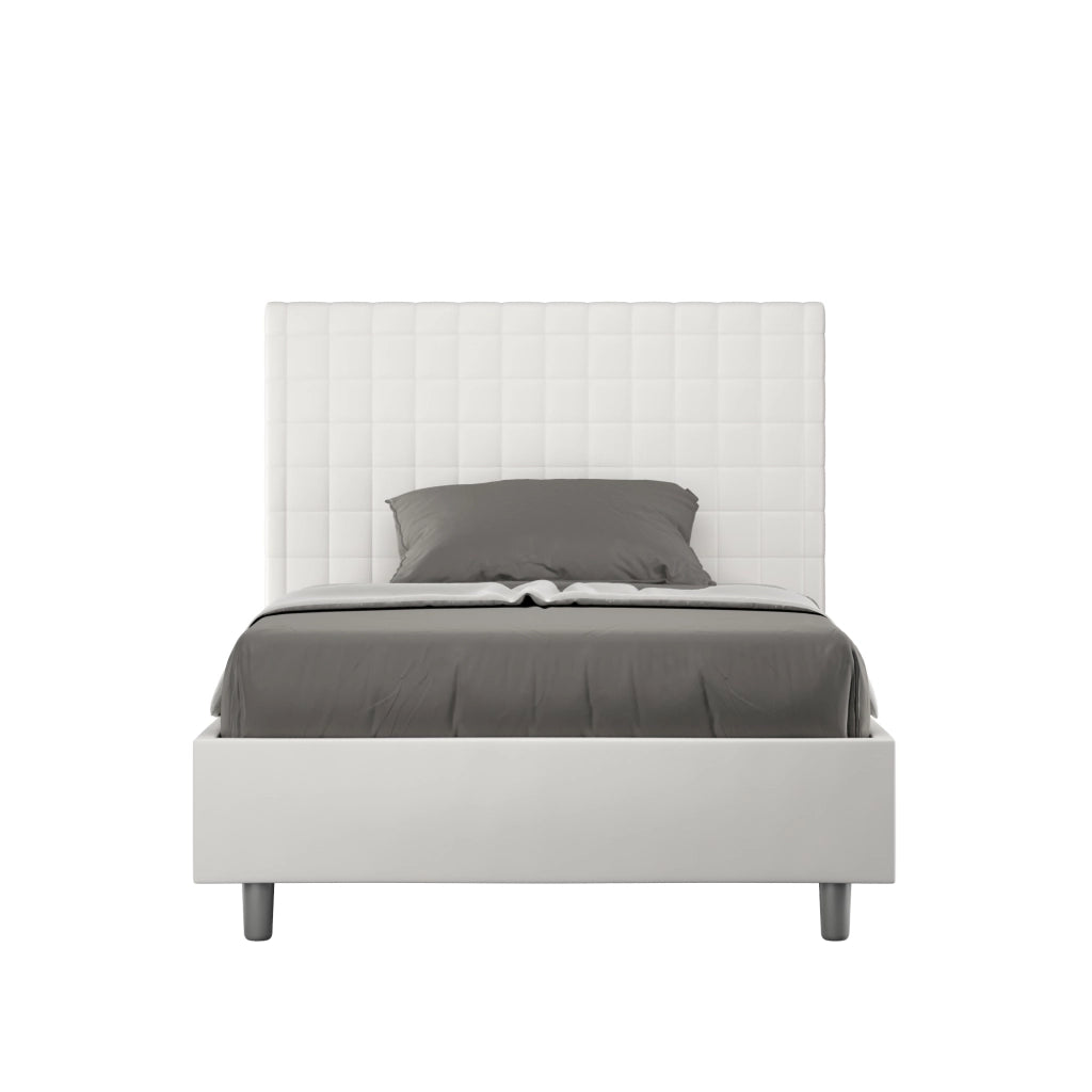 BS COM Letto una piazza e mezza contenitore imbottito 130x210 similpelle bianco