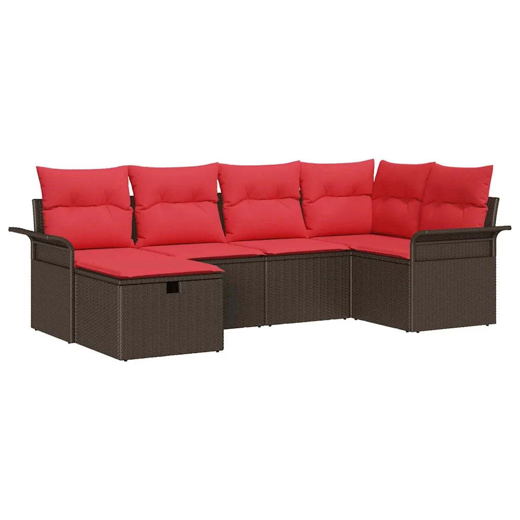 Set Divano da Giardino 6 pcs Marrone e Rosso polyrattan 3358883