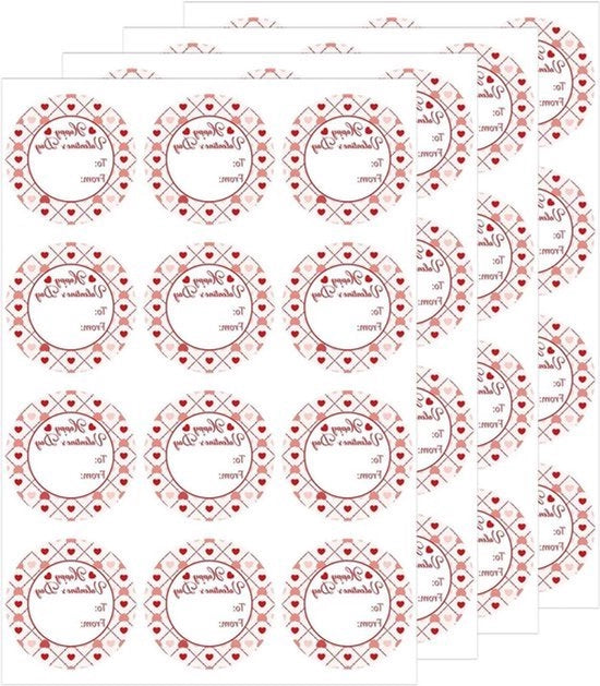 Etichette per biglietti di auguri di San Valentino - Rosse - Autoadesive - Etichette per biglietti di auguri - Descrivibili - Etichette per nome - Carte - Sigilli per buste - Decorazione di festa - Carta per biglietti di auguri - 48 pezzi - 4 fogli