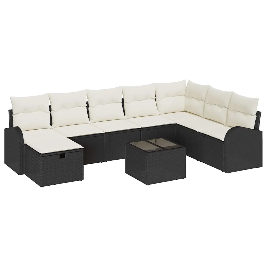 Set Divano da Giardino con cuscino 9 pcs Nero Poly Rattan 3360468