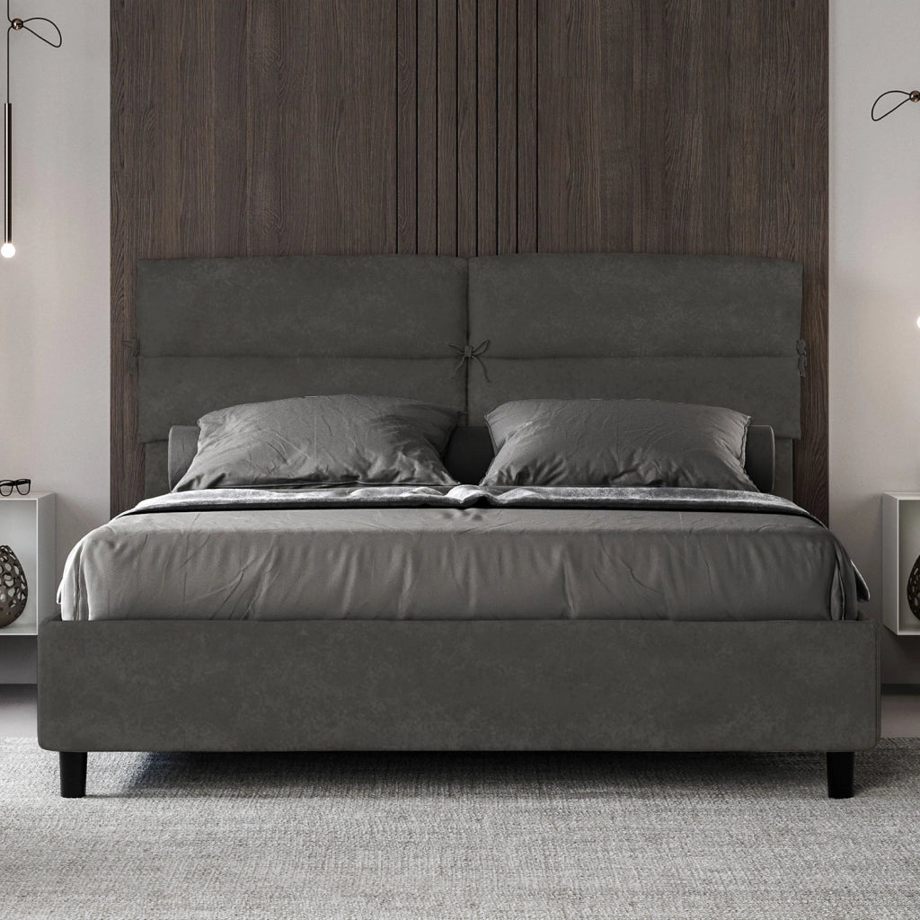 BS COM Letto matrimoniale con rete imbottito 160x190 microfibra grigio