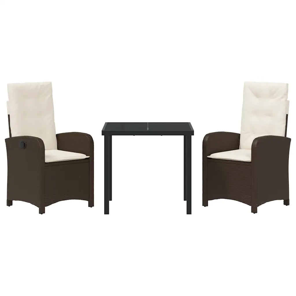 Set da Pranzo per Giardino con cuscino 3 pcs Marrone polyrattan