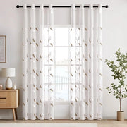 Set di tende a voile da 2 pezzi - Foglia trasparente - Disegno - Dimensioni H 225 x B 140 cm - Tende da finestra moderne - Decorazione a maglia - Avviso di sicurezza