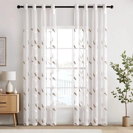 Set di tende a voile da 2 pezzi - Foglia trasparente - Disegno - Dimensioni H 225 x B 140 cm - Tende da finestra moderne - Decorazione a maglia - Avviso di sicurezza