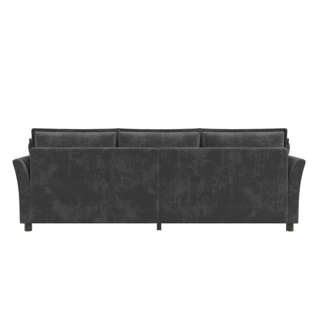 Divano modulare a 3 posti 220 cm in chenille grigio; con 2 cuscini bracciolo e struttura in metallo