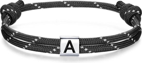 Bracciale di Paracord con Iniziali - Argento 925 - Corda Nautica - Accessori per Surfer - Regali di Amicizia