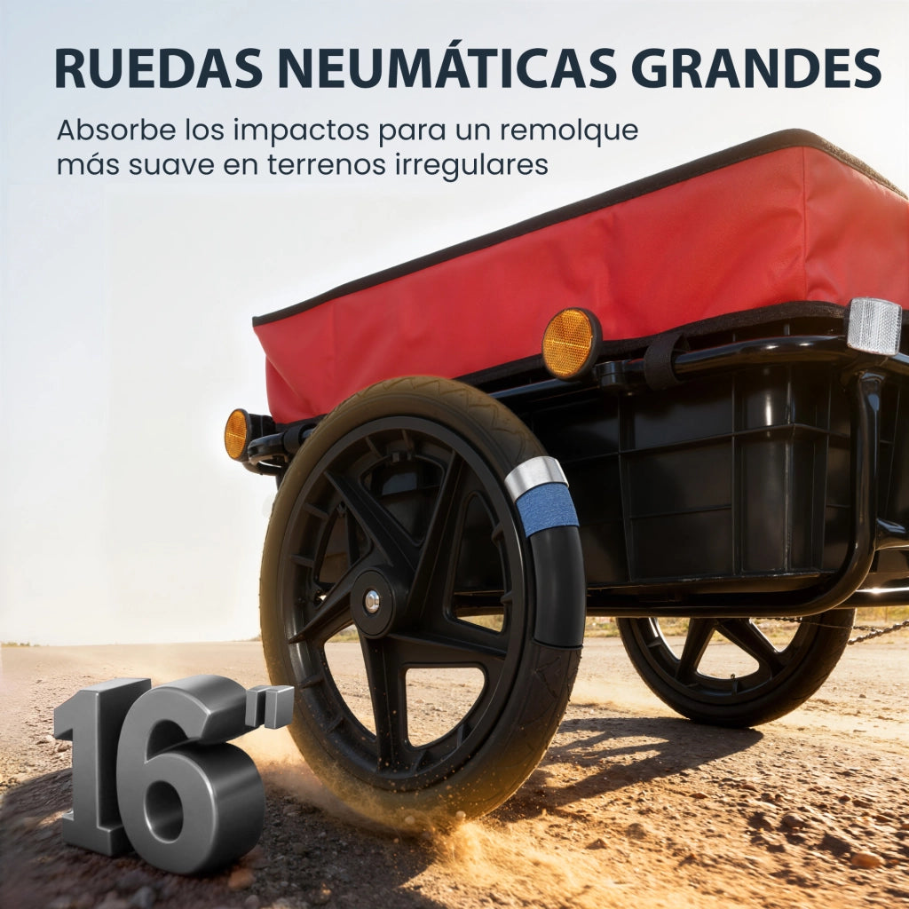 Rimorchio per Bicicletta ¨C Xylo ¨C Copertura Oxford Riflettente Telaio Acciaio 40kg 144x59x80cm Rosso Nero