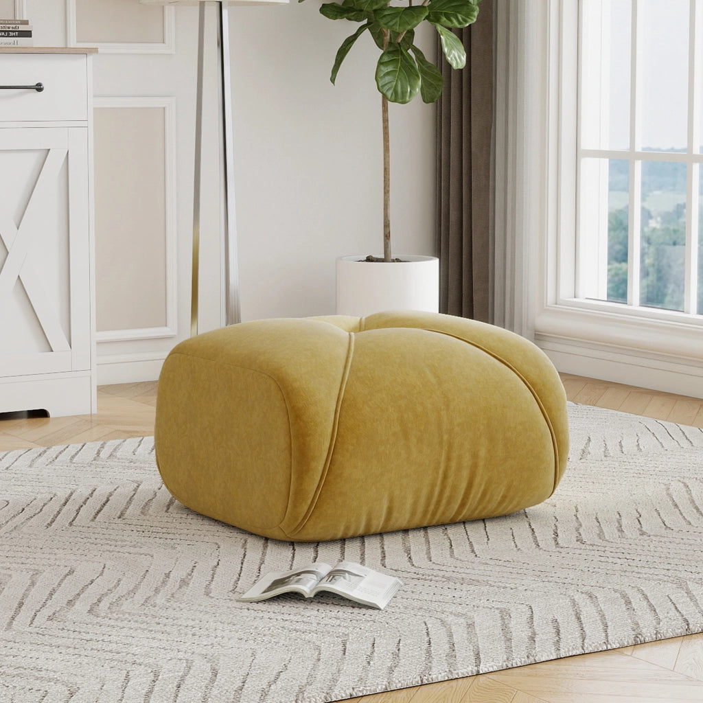 Pouf in Chenille con design ergonomico, seduta profonda e ampi braccioli, Giallo