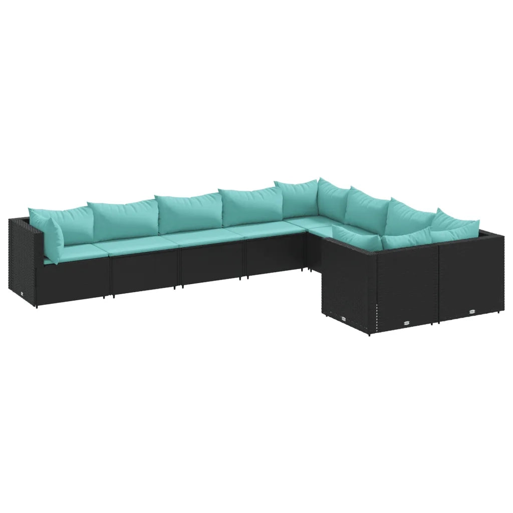 Set Divani da Giardino 9 pz con Cuscini Nero in Polyrattan