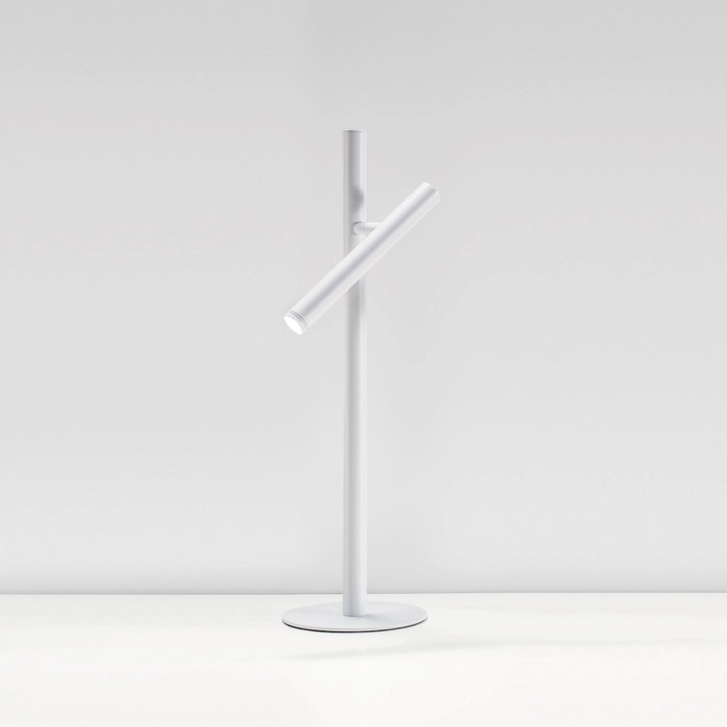 Lampada da Tavolo Gealuce GLS in Alluminio Bianco Opaco - Lume LED 5,4W Orientabile con Dimmer Push, 3000K, Fascio 25°, IP20