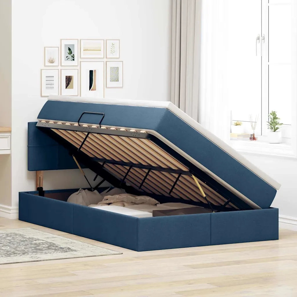 Letto con contenitore e materasso con testiera Blu 120 x 200 cm