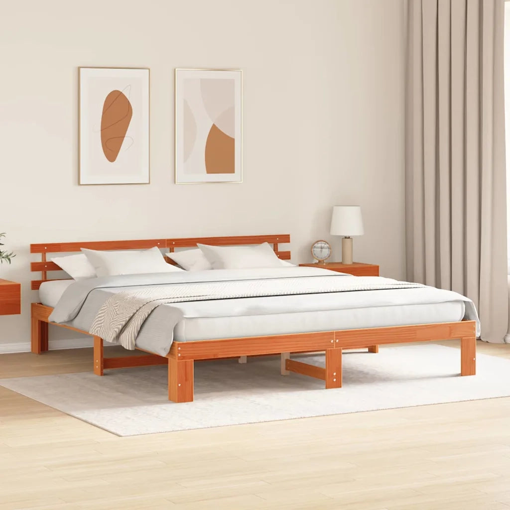 Letto matrimoniale | Letto per adulti | Struttura del letto Marrone cerato 200 x 200 cm Pino massello