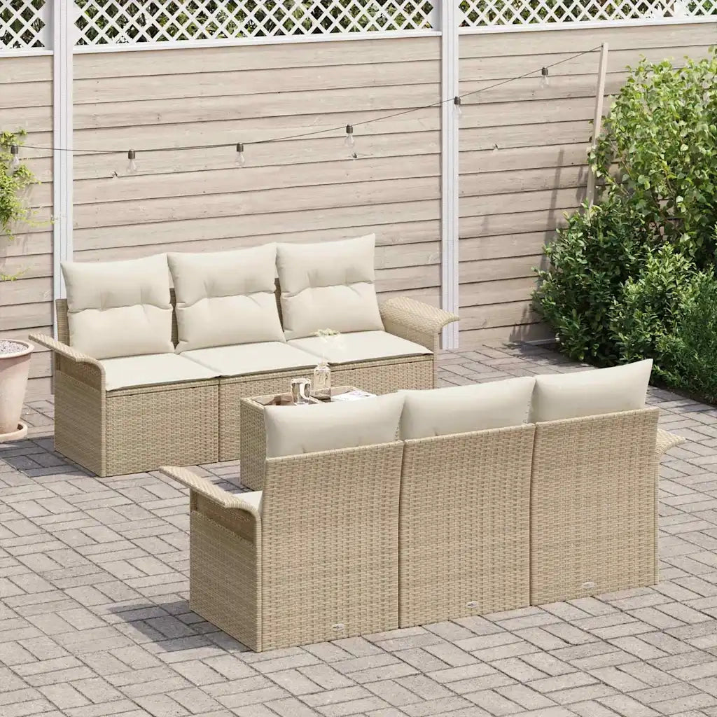 Set Divano da Giardino 7 pcs Beige e Crema polyrattan