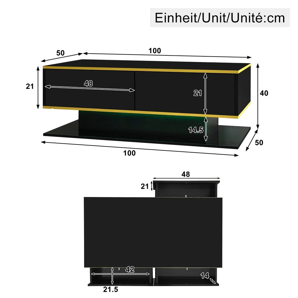 Tavolino da Caff¨¨ con LED e Cassetti ¨C MINIMAL ¨C Bianco Lucido, 100 cm