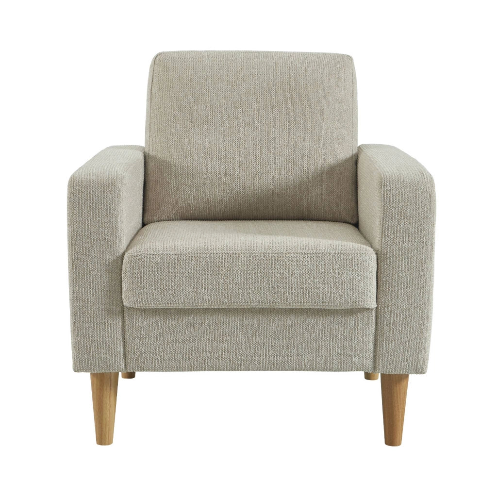 Poltrona in legno di hevea e ciniglia, beige