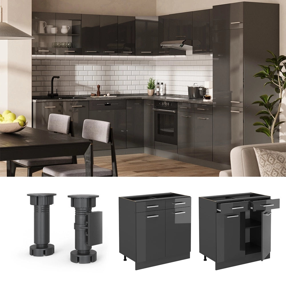 Mobiletto base per cucina R-Line Antracite lucido/Antracite 80 cm senza piano di lavoro Vicco