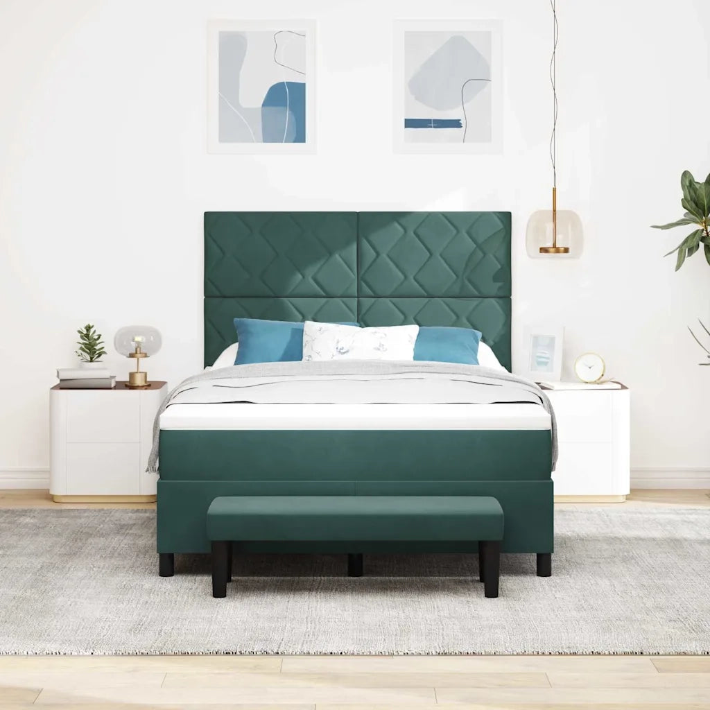 Letto a molle con materasso Verde Scuro 140 x 200 cm Velluto