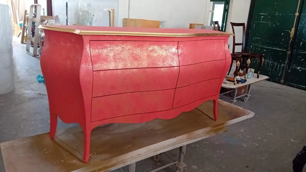 ComÒ bombato classico 6 cassetti arancione oro 162x58 x85 (3246) - Mobili 2G