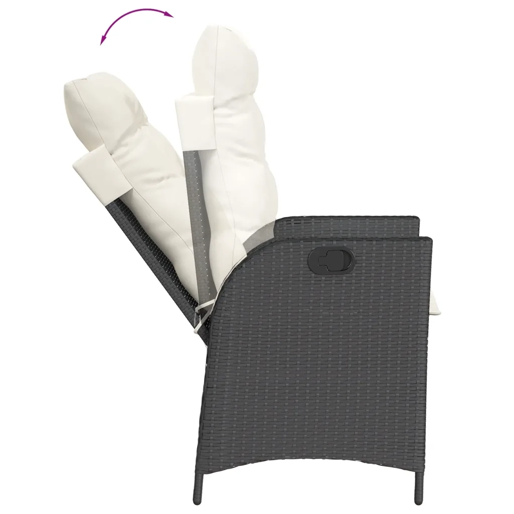 Set da Pranzo da Giardino 9 pz con Cuscini Nero in Polyrattan 3213065
