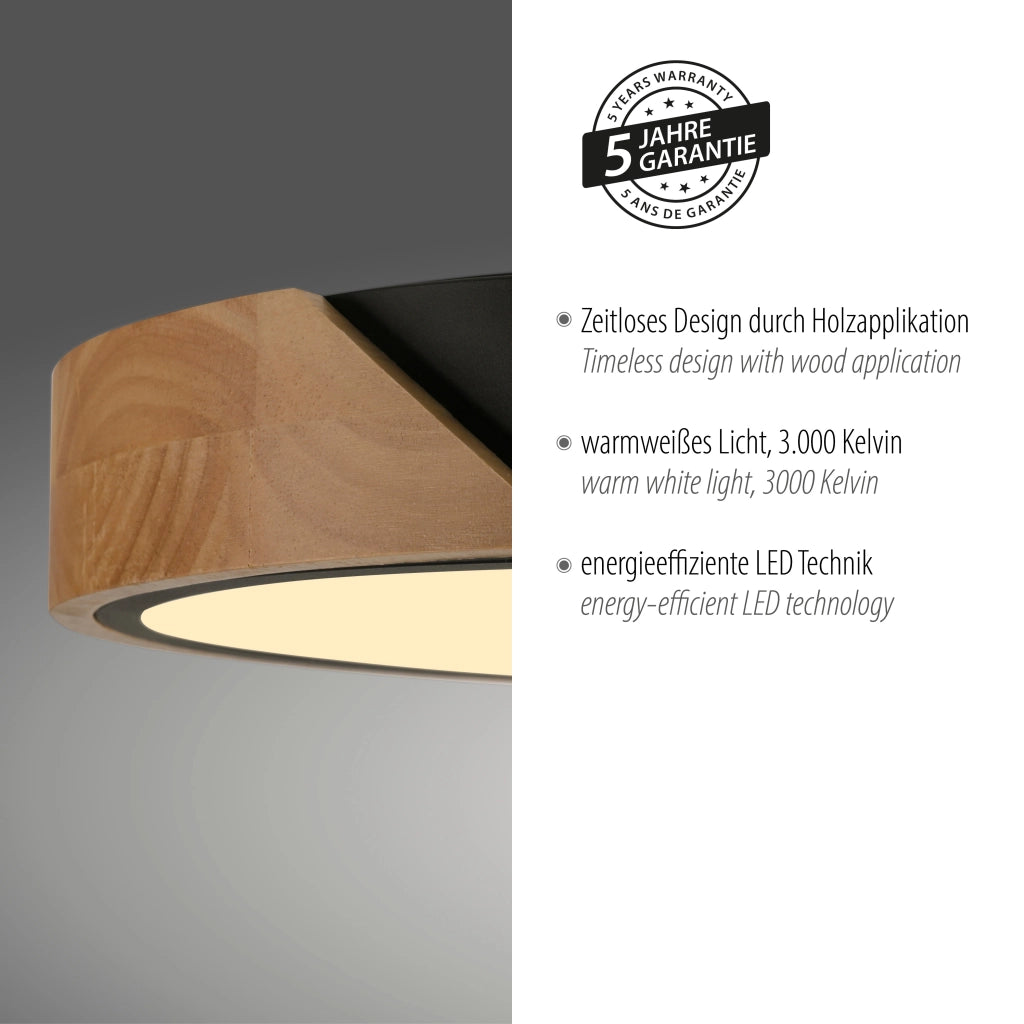 Plafoniera rotonda Ø32 nera/legno LED 24W BILA Just Light