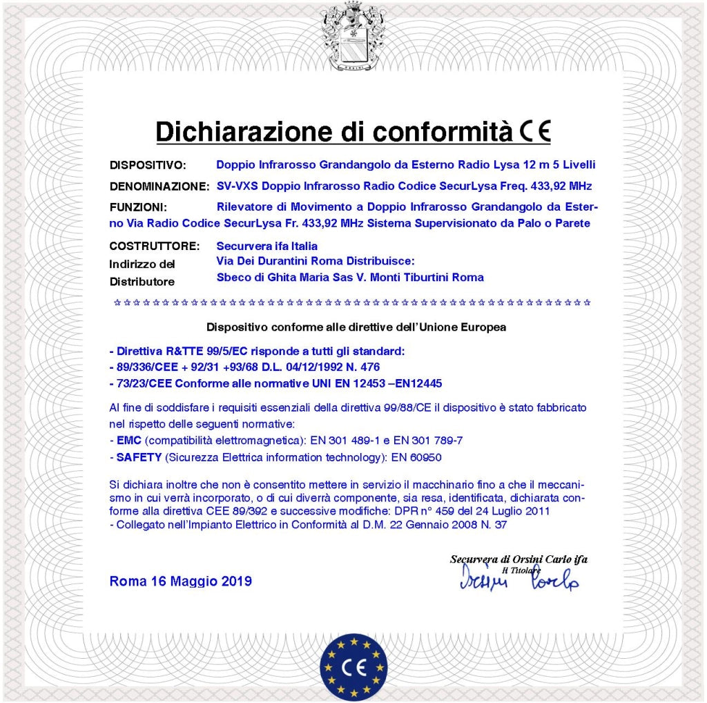 Rilevatore Intrusi Doppio Infrarosso da Esterno Radio Con Ricetrasmettitore Freq. 433,92 MHz Per Lysa GSM Sensore Grandangolo 12 m 5 Livelli Basso Assorbimento Anticollisione Anti Jamming Prot. IP55