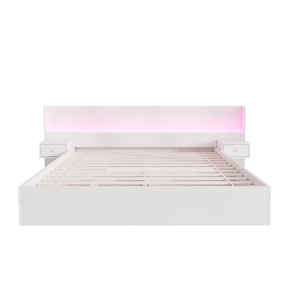 Letto Matrimoniale con LED, USB e 2 Comodini ¨C Xylo ¨C Bianco 180x200