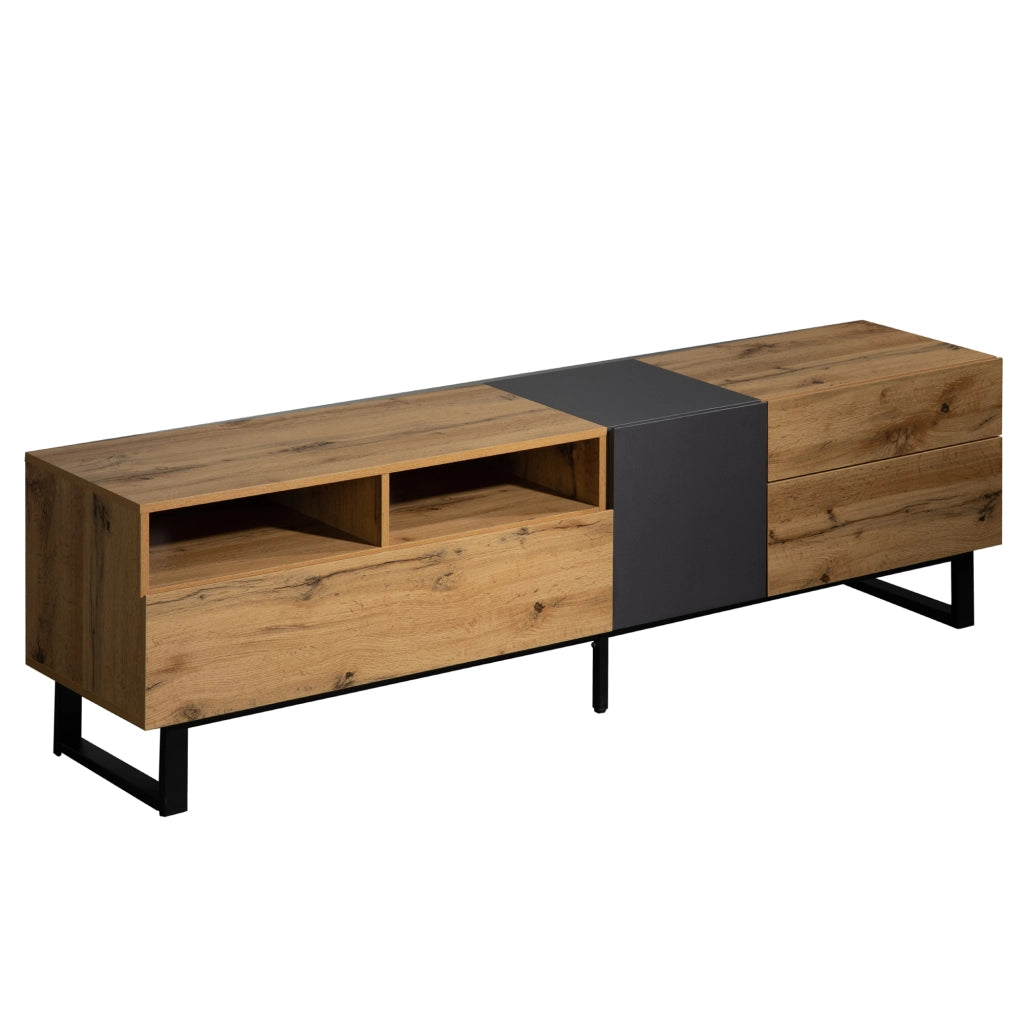 Cassettiera per TV nero e grigio in MDF lunghezza 180 cm
