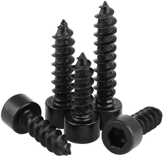 Viti autoalimentanti M2,3 x 6 mm - Nero - Viti a testa interna - 200 pezzi - Acciaio carbonio - Elementi di fissaggio - Viti di fissaggio