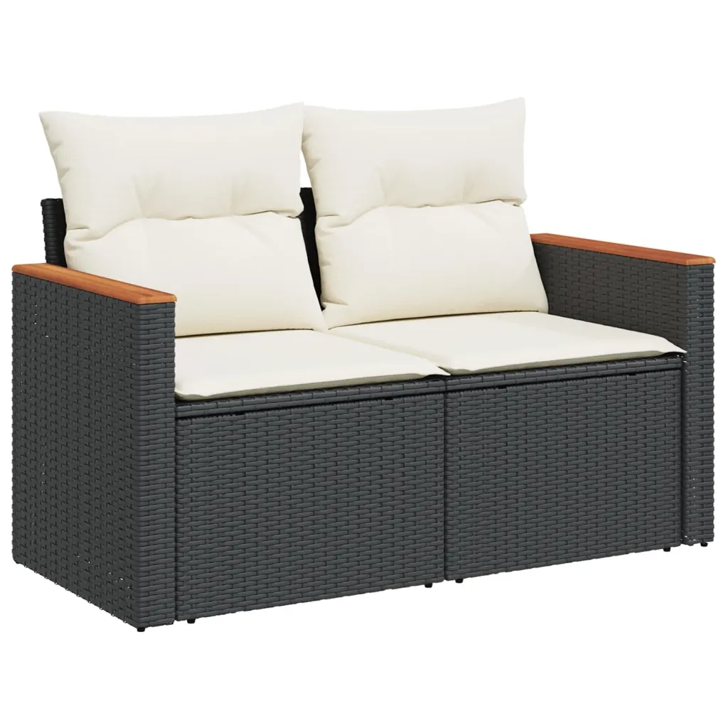 Set Divani da Giardino 5 pz | Set Salotto da Giardino con Cuscini in Polyrattan Nero
