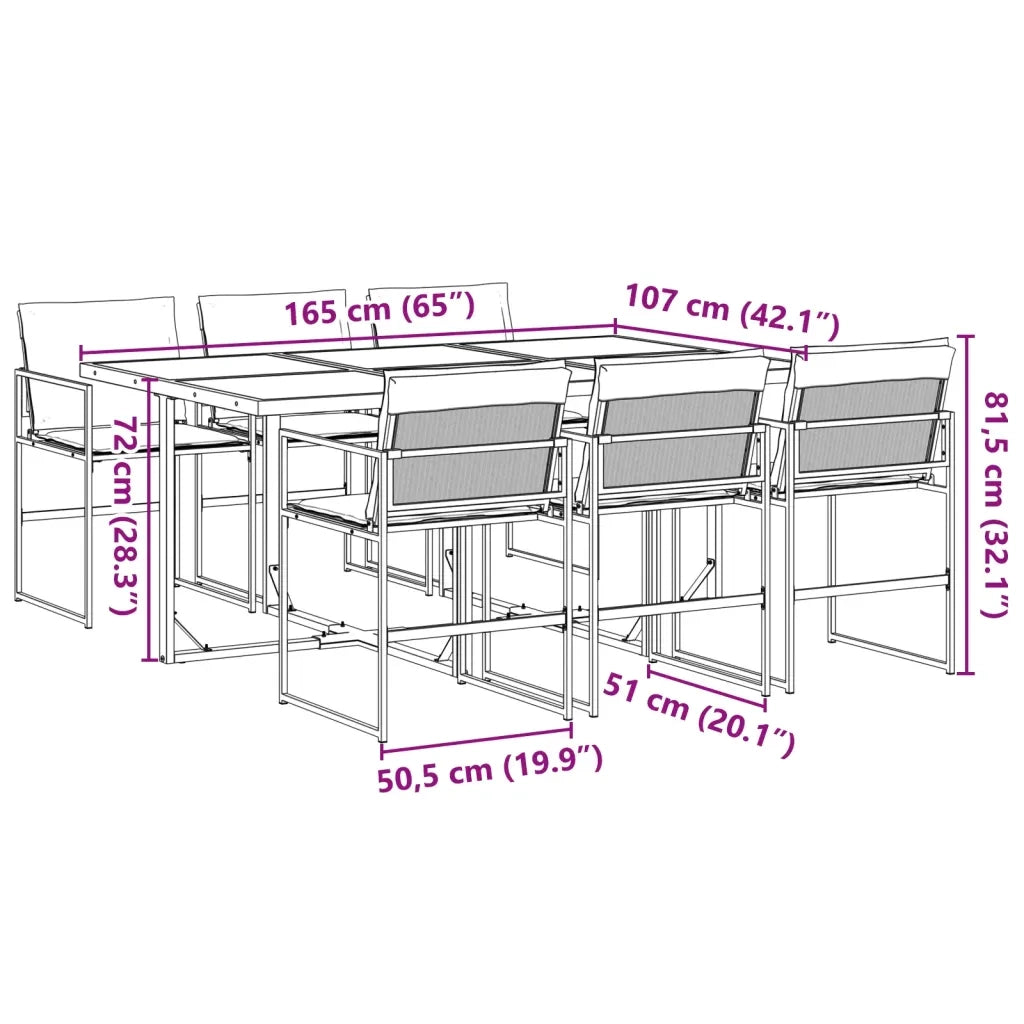 Set da Pranzo da Giardino 7 pz con Cuscini Nero in Textilene 3295074