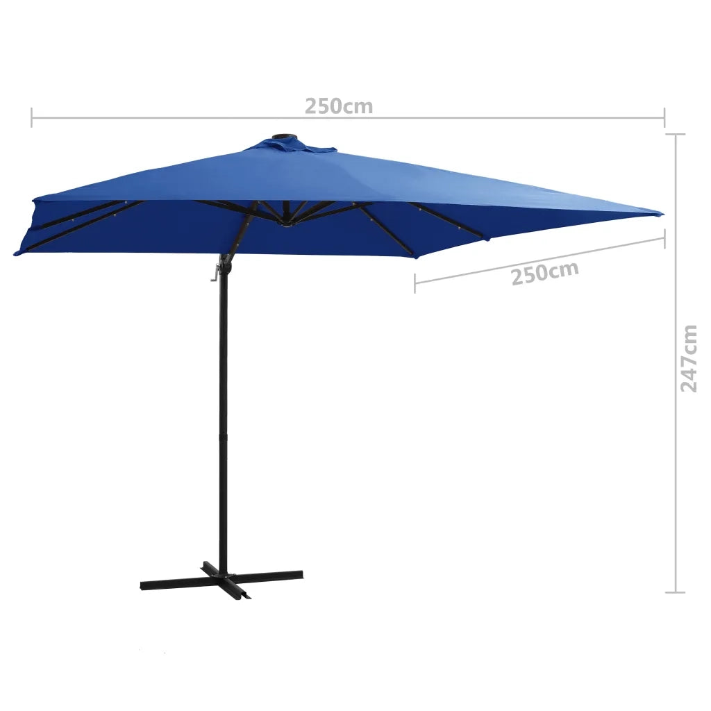 Ombrello | Parasolne a Sbalzo con LED e Palo in Acciaio 250x250cm Azzurro