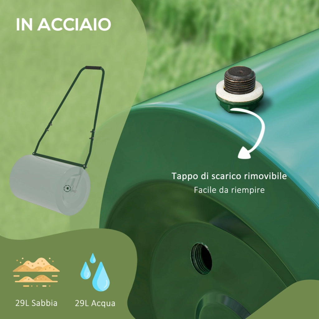 Rullo Compressore per Giardino 63L ¨C Xylo ¨C Metallo Verde Scuro 123x58x40cm