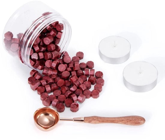 Set di sigillini 200 pezzi - Sigillini quadrati - Colore rosso mela - Incluso appassito - Per sigillatura e decorazione - Luccicanti e delicati - Sigillante