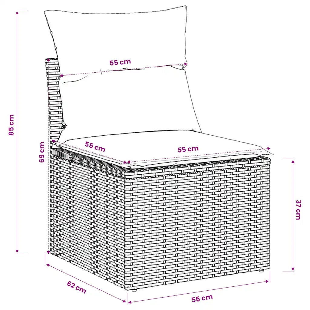 Divano Giardino Senza Braccioli con Cuscini-Sofa da Giardino-Divanetto da esterno Polyrattan Marrone