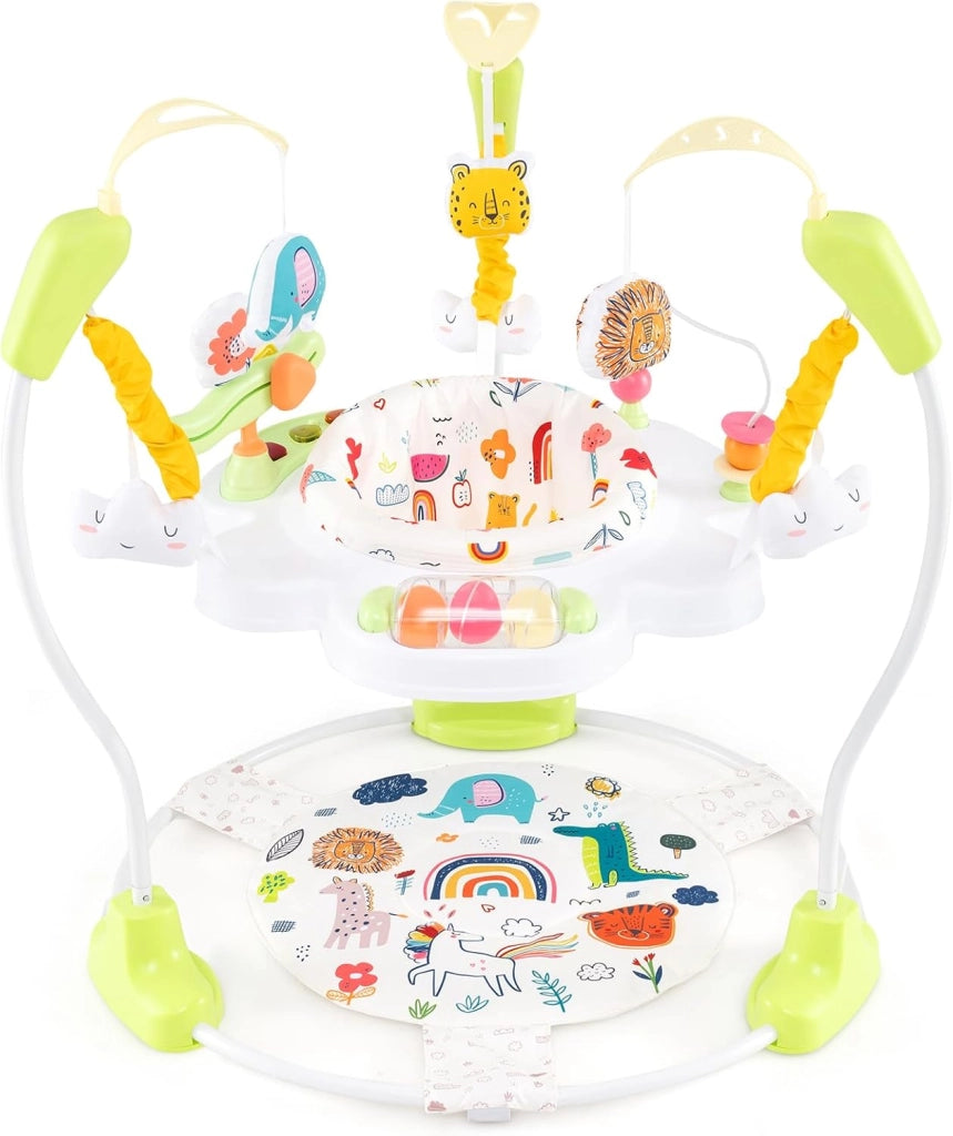 Jumperoo per Bambini, Saltarello Neonato con Altezza Regolabile, 6 Giocattoli Interattivi, Centro attività con Sedile Girevole a 360°, Gioco Saltellante con Suoni per Bambini 6+ Mesi (Rosa)