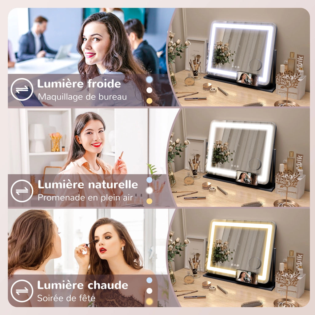 Specchio Cosmetico LED con Ingrandimento 10X ¨C Xylo ¨C 3 Modalit¨¤ Luce, Ricarica USB, 62,5x52cm