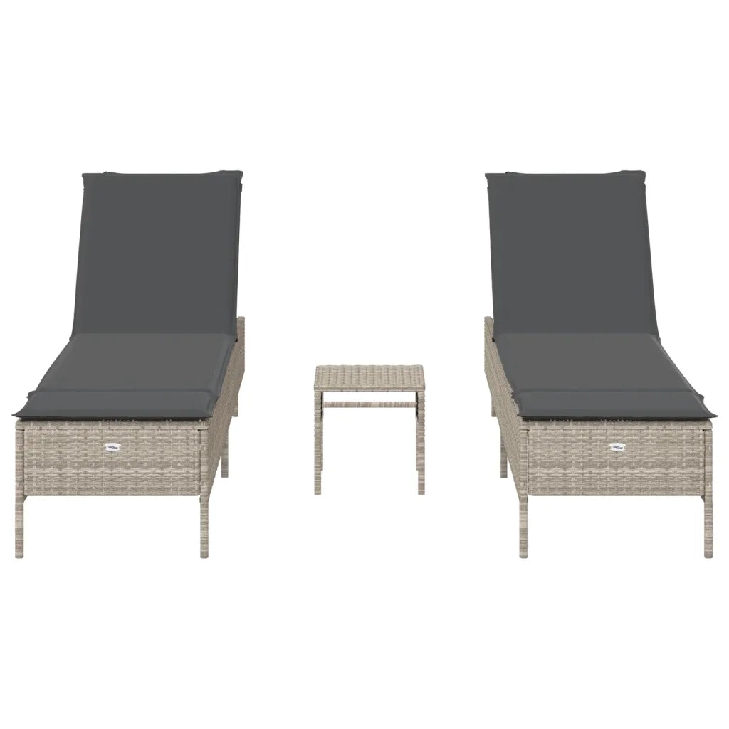 Set Lettini Prendisole con Cuscini 3pz Grigio Chiaro Polyrattan 3284268