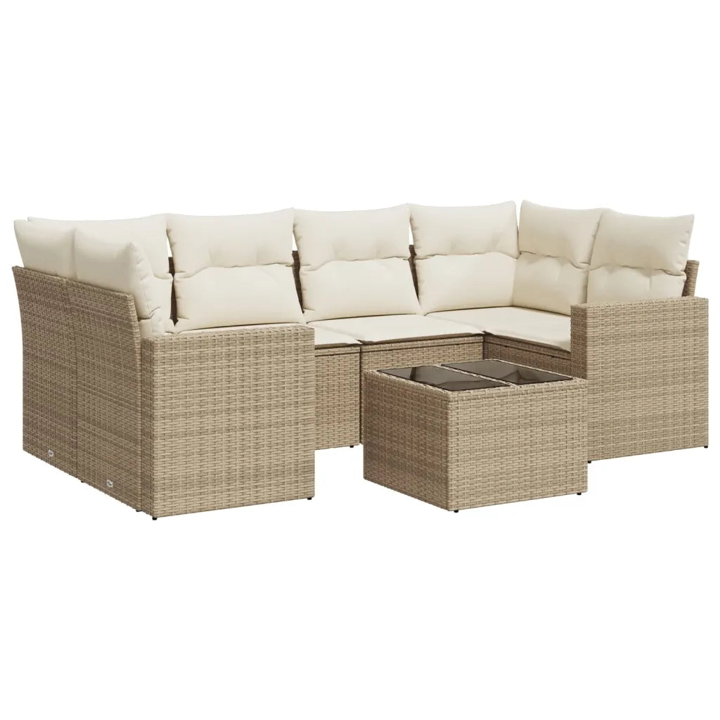 Set Divani da Giardino 7 pz con Cuscini Beige in Polyrattan 3218708