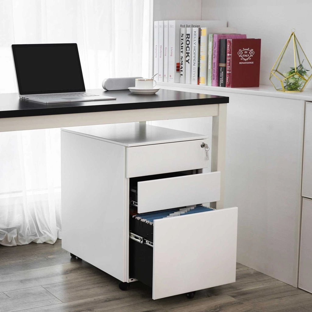 Cassettiera per documenti OFC60WT in acciaio bianco con ruote