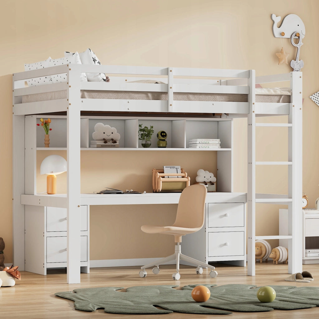 Letto a castello 90x200 bianco con scrivania - Xylo