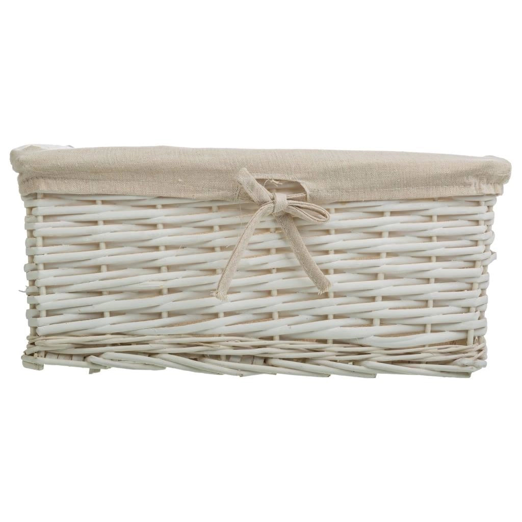 Set di 3 cestini in vimini bianchi foderati