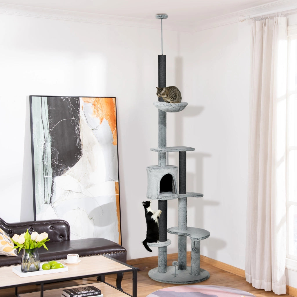 Albero tiragraffi con casetta e amaca ¨C Minimal ¨C Grigio 225-255cm