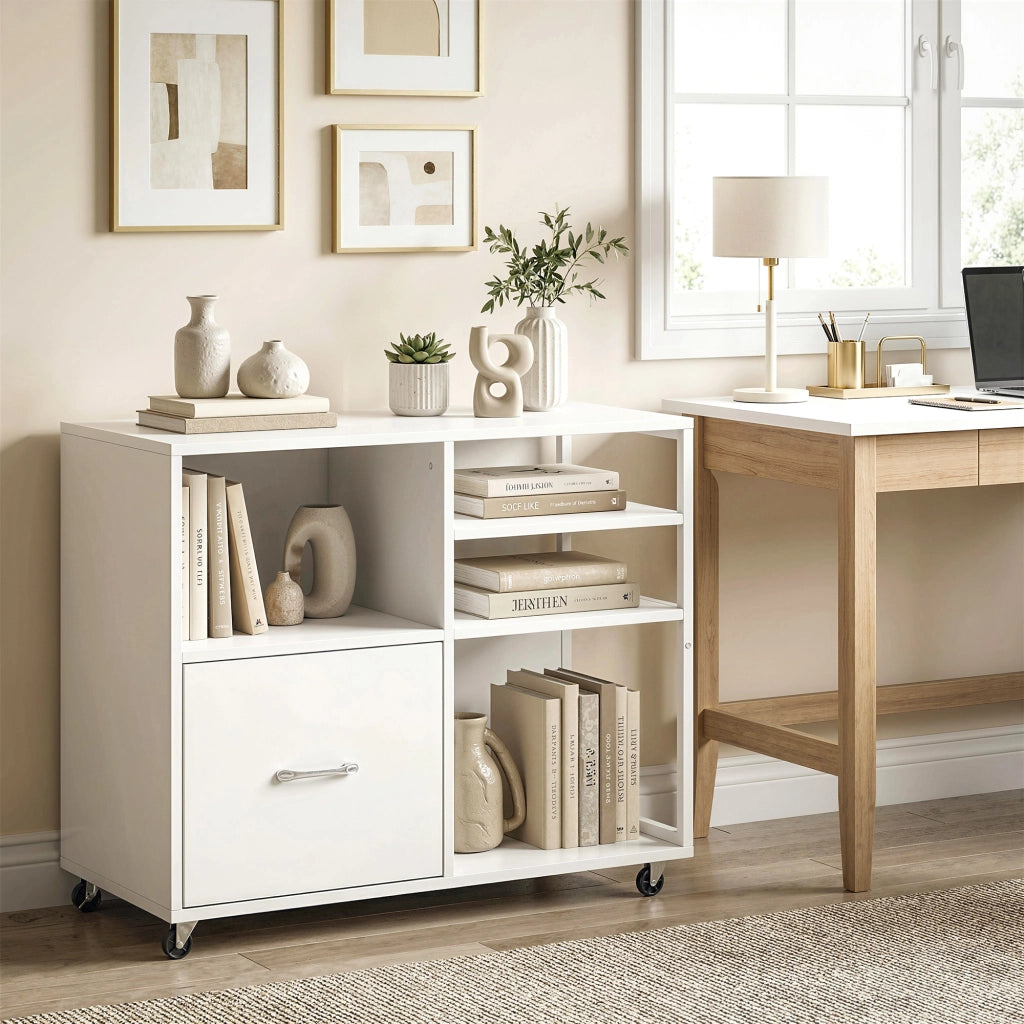 Tavolo con cassetto A4 e ruote ¨C Minimal ¨C Bianco