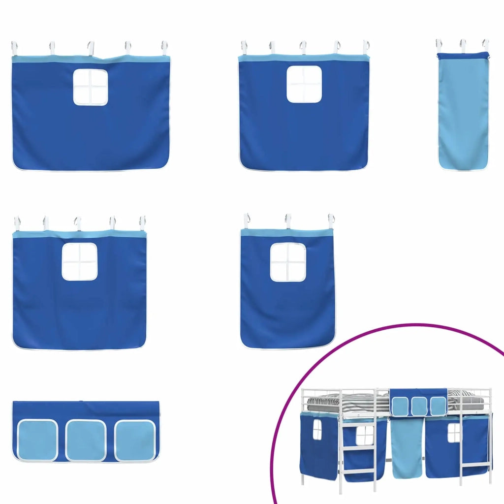 Struttura del Letto Loft per Bambini con Tendine-Giroletto per bambini Bianco e Blu 757171